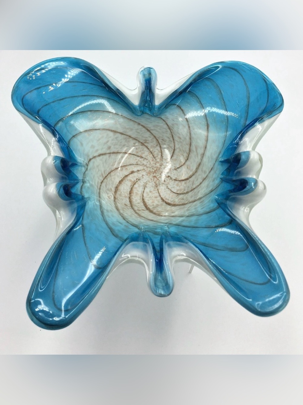 FRATELLI TOSO MURANO BLUE AVENTURINE BUTTERFLY GLASS BOWL MCM 1950's